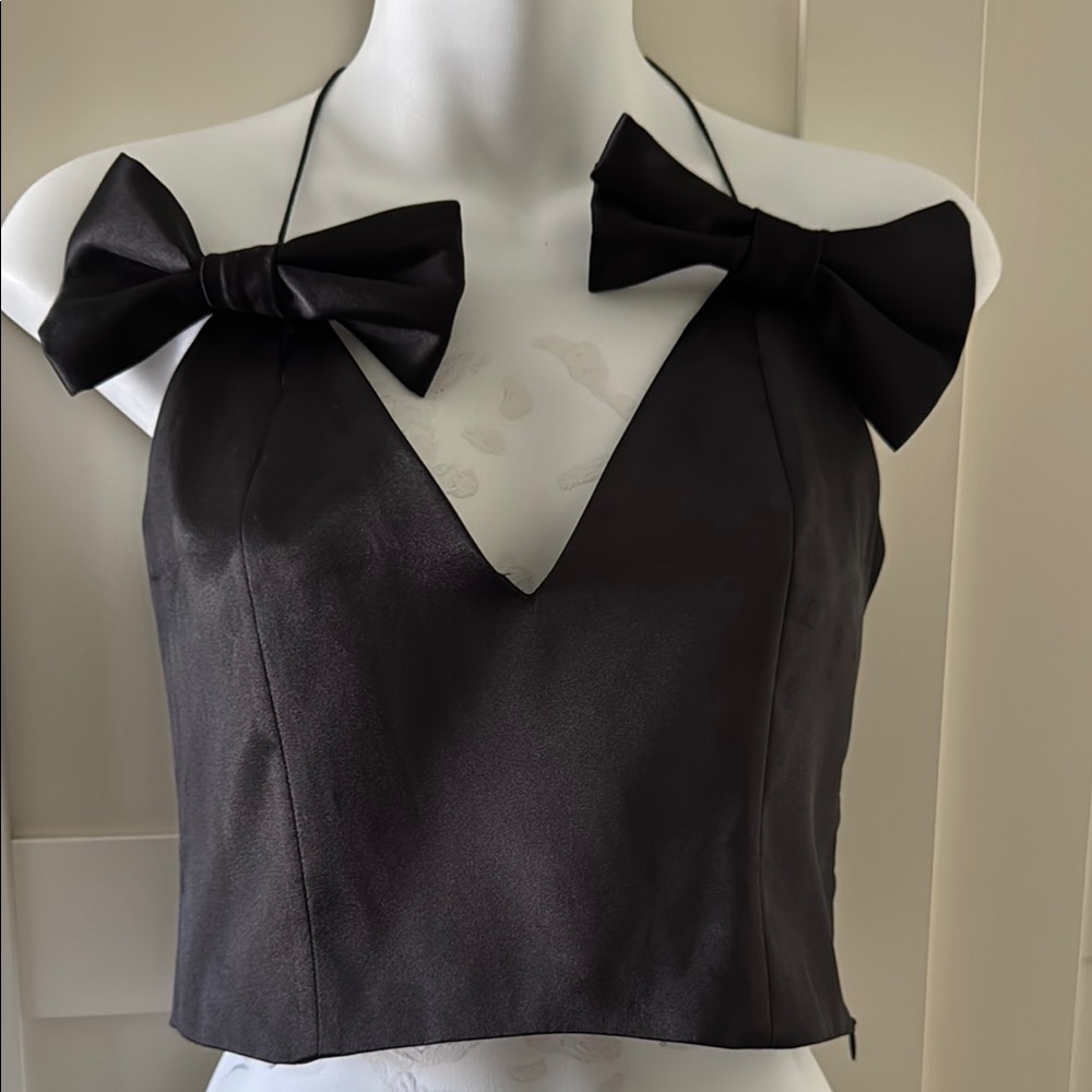 Zara Black Embellished Cut Out Crop Tank Top